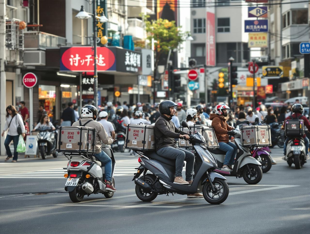 黒料网 - 城市街头外卖骑手电动车穿梭于商业区