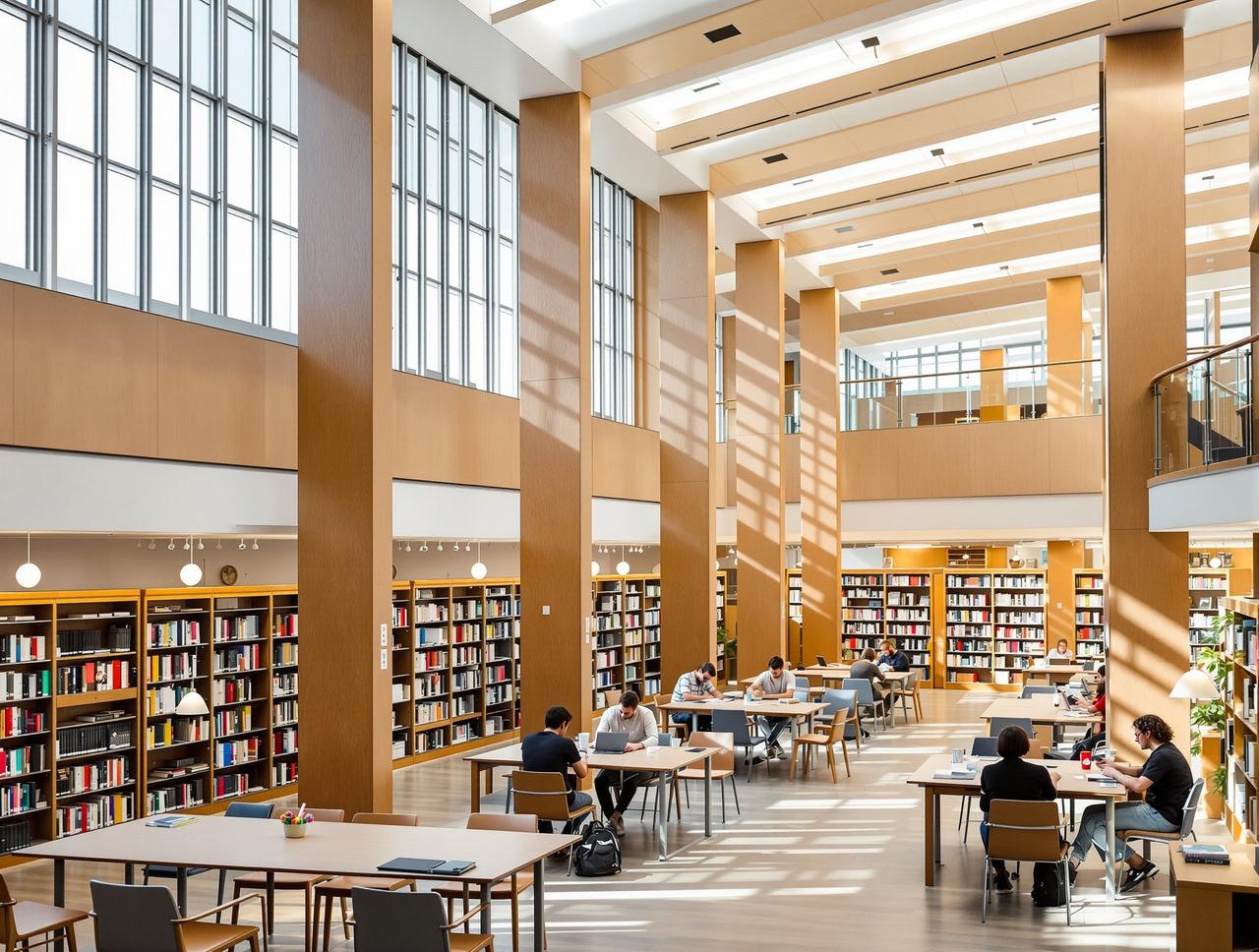 黒料网 - 大学图书馆内景书架和阅读区，学术氛围浓厚